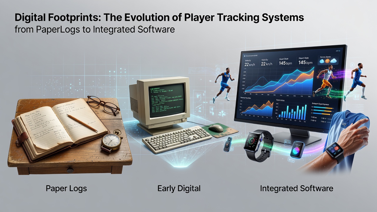 Integrated casino software dashboard showing real-time player tracking metrics on multiple screens
