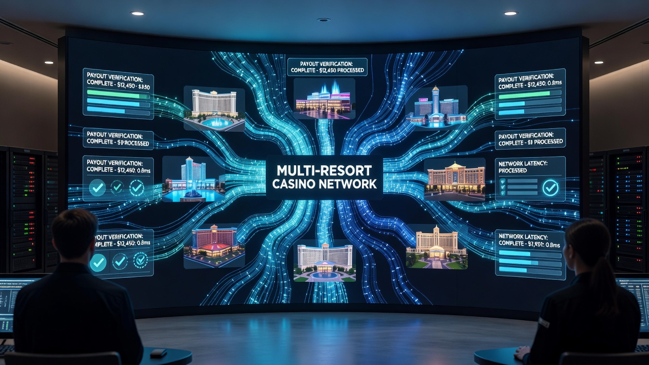 Fiber optic infrastructure supporting data transmission across interconnected casino resort networks