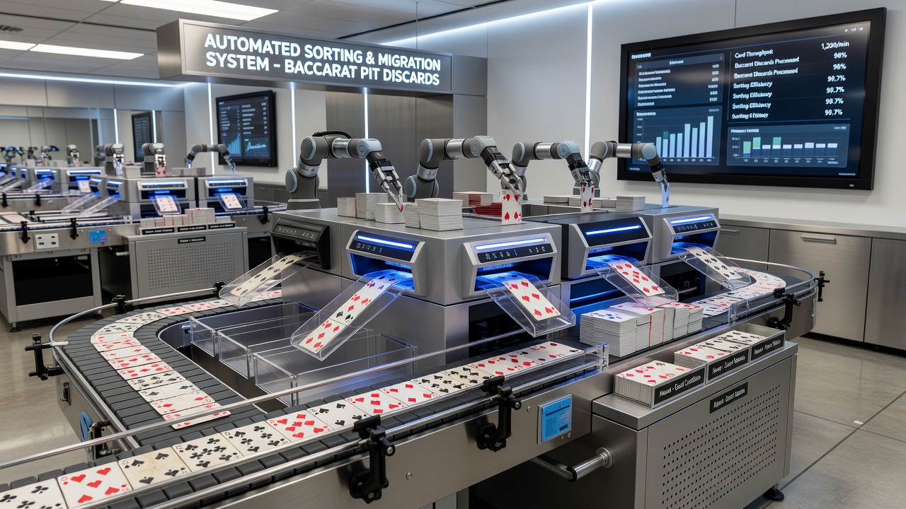 Secure shredding equipment processing sorted playing cards into recycling streams inside a casino back-of-house facility