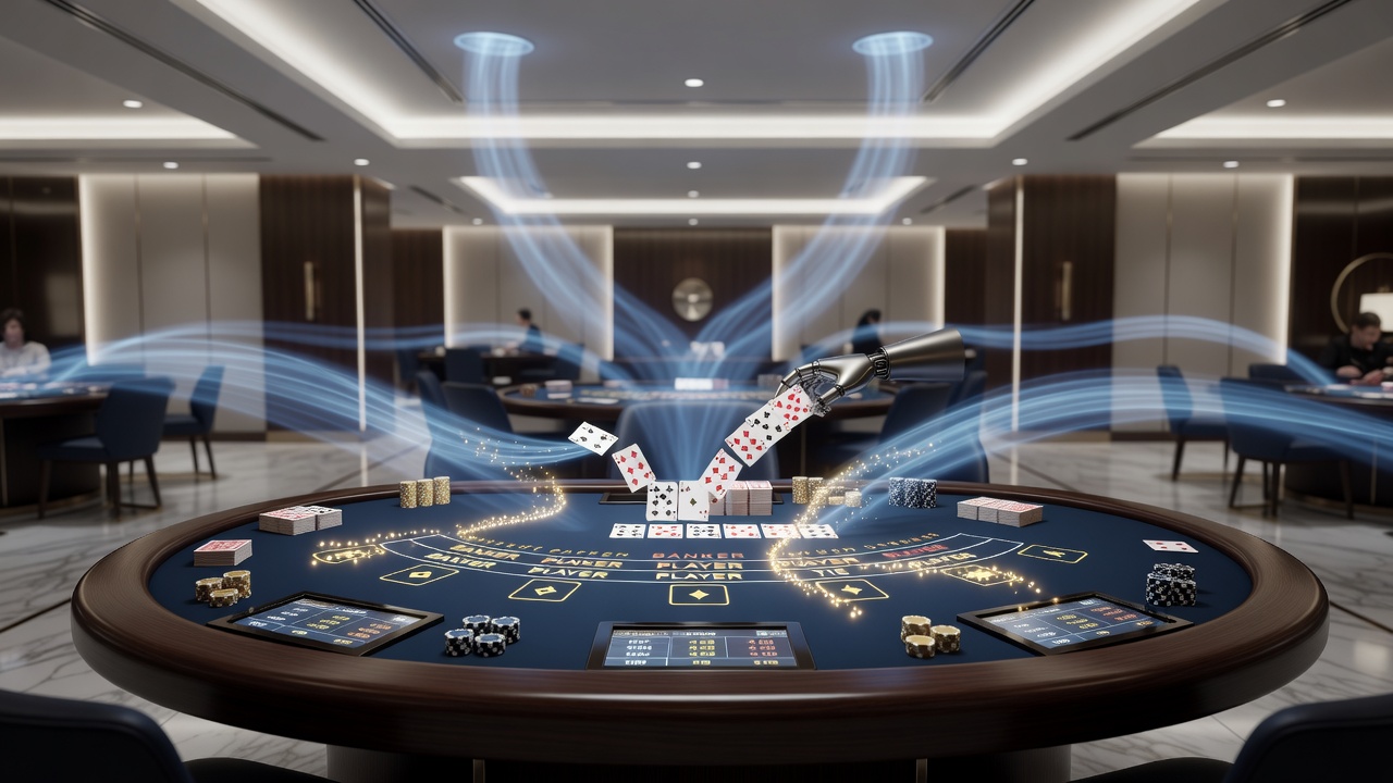 Baccarat players placing wagers with visible airflow influences on table activity