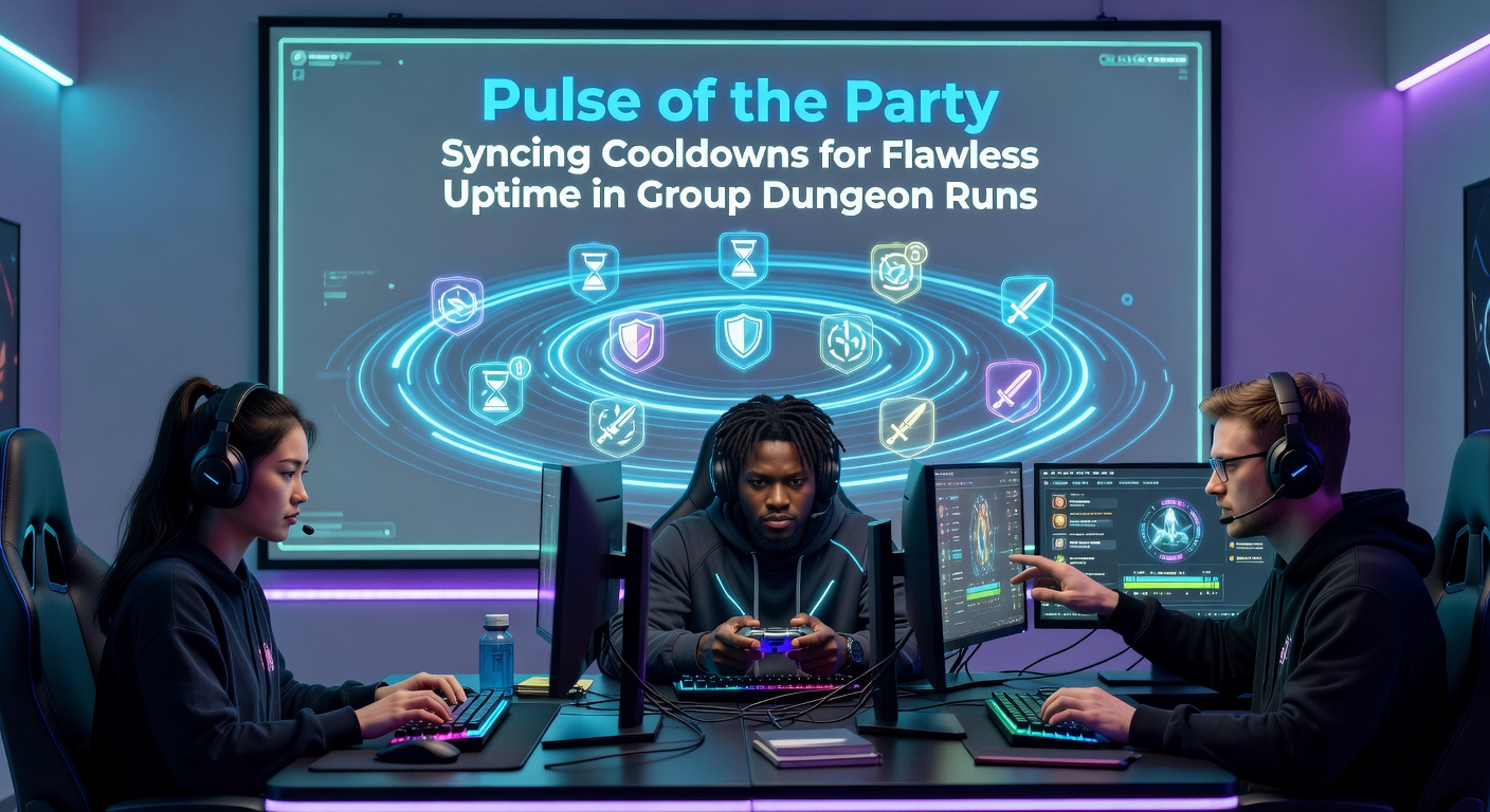 Healers in Final Fantasy XIV coordinate a cascade of raid cooldowns during a Savage raid boss encounter, with icons overlaying the screen to illustrate perfect alignment.