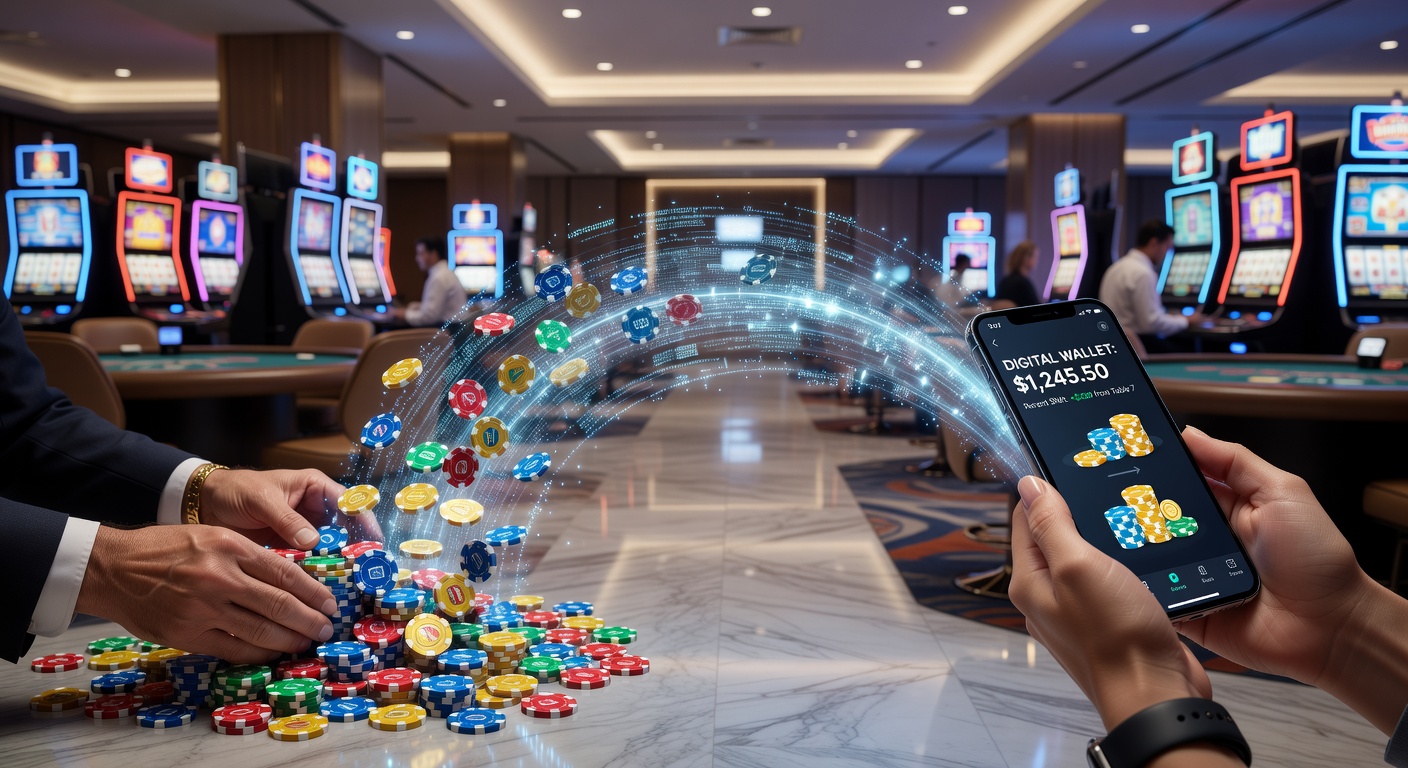 Mobile app interface displaying casino wallet balance next to a gaming table