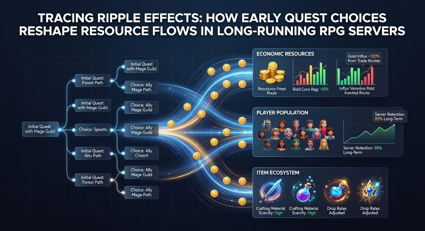 Server heatmap showing concentration of rare crafting materials clustered around hubs established by early quest decision clusters