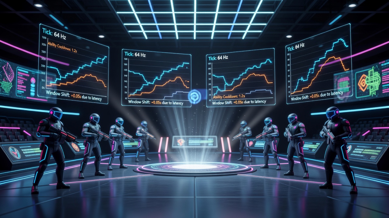 Visualization of ability timing windows adjusted by varying server tick rates during team arena competitions
